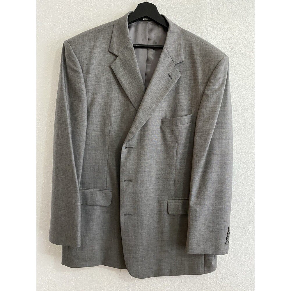 Stafford 3 Button Men’s 100% Wool Light Gray Plaid Suit Blazer 48R Business